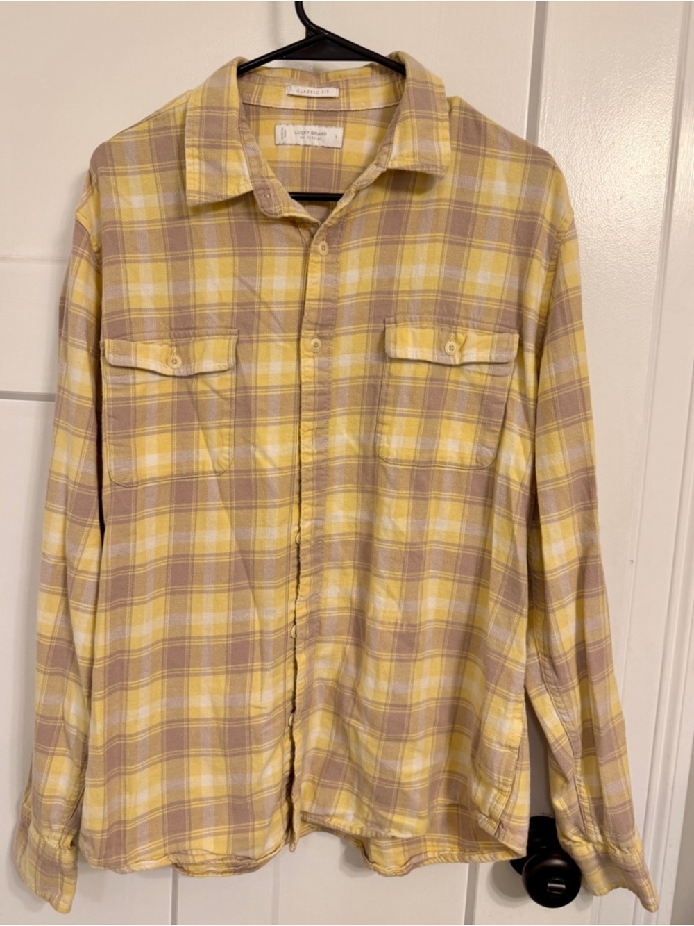 Lucky Brand Yellow and Tan Plaid Button-Down Shirt